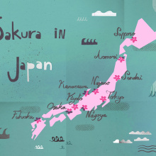 Sakura in Japan. Art Direction, Infographics, Digital Illustration, Digital Lettering, Digital Drawing, and Editorial Illustration project by Cris Tamay - 01.03.2024