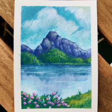 My project for course: Landscape Painting with Gouache for Beginners. Fine Arts, Painting, Naturalistic Illustration, and Gouache Painting project by Bhavya Kumar - 06.01.2024