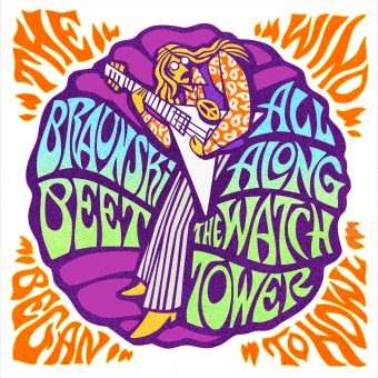 Sleeve and label art for "All Along the Watchtower" by Braunski Beet. Ilustração tradicional, H, e Lettering projeto de Marty Braun - 08.04.2020