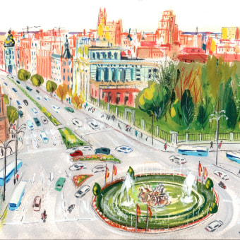 gouache con MARU GODAS. Plaza de Cibeles en Madrid.. Pintura guache projeto de chenza - 21.12.2020