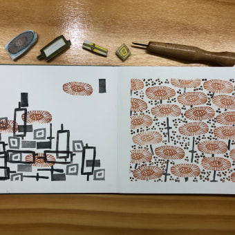 My project in Sketchbooking with Handmade Stamps course. Un proyecto de Ilustración tradicional, Pattern Design, Estampación y Sketchbook de YAN BAI - 16.09.2021