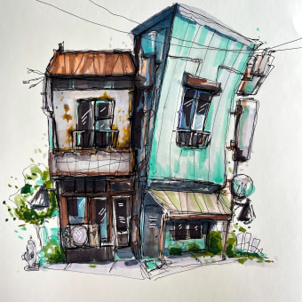 My project for course: Expressive Architectural Sketching with Colored Markers. Sketching, Drawing, Architectural Illustration, Sketchbook & Ink Illustration project by Lacey Z - 08.20.2022