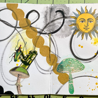 My project for course: Creative Notebook: Experiment with Collage, Stamps, and Decoupage. Ilustração tradicional, Colagem, Papercraft, e Sketchbook projeto de Lisa Gibson - 06.04.2024