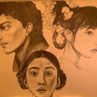 Il mio progetto del corso: Ritratto su blocco da disegno: esplora il volto umano. Sketching, Pencil Drawing, Drawing, Portrait Drawing, Artistic Drawing, and Sketchbook project by treaprile - 04.25.2024