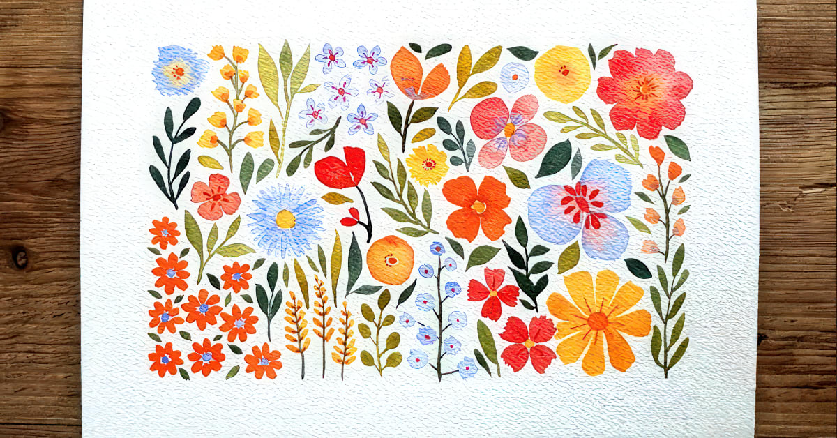 Vibrant Floral Patterns with Watercolors
