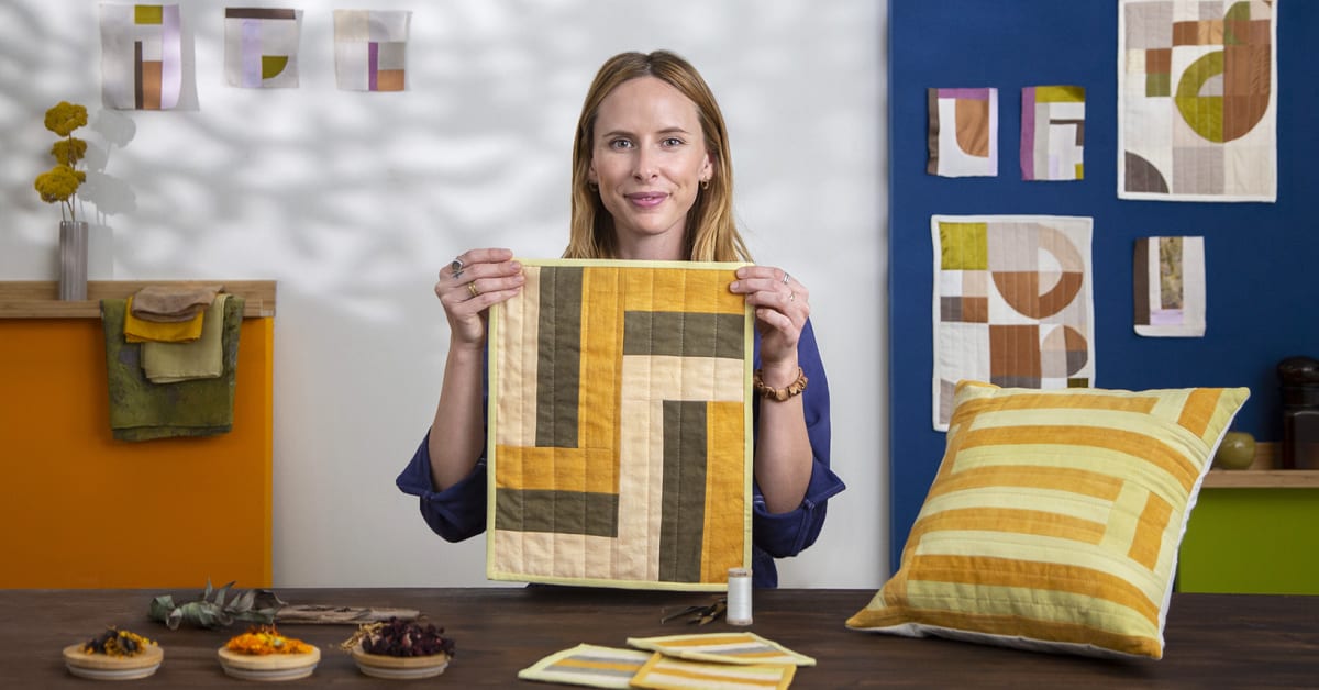 Handmade Patchwork Wall Hanging with Naturally-Dyed Textiles