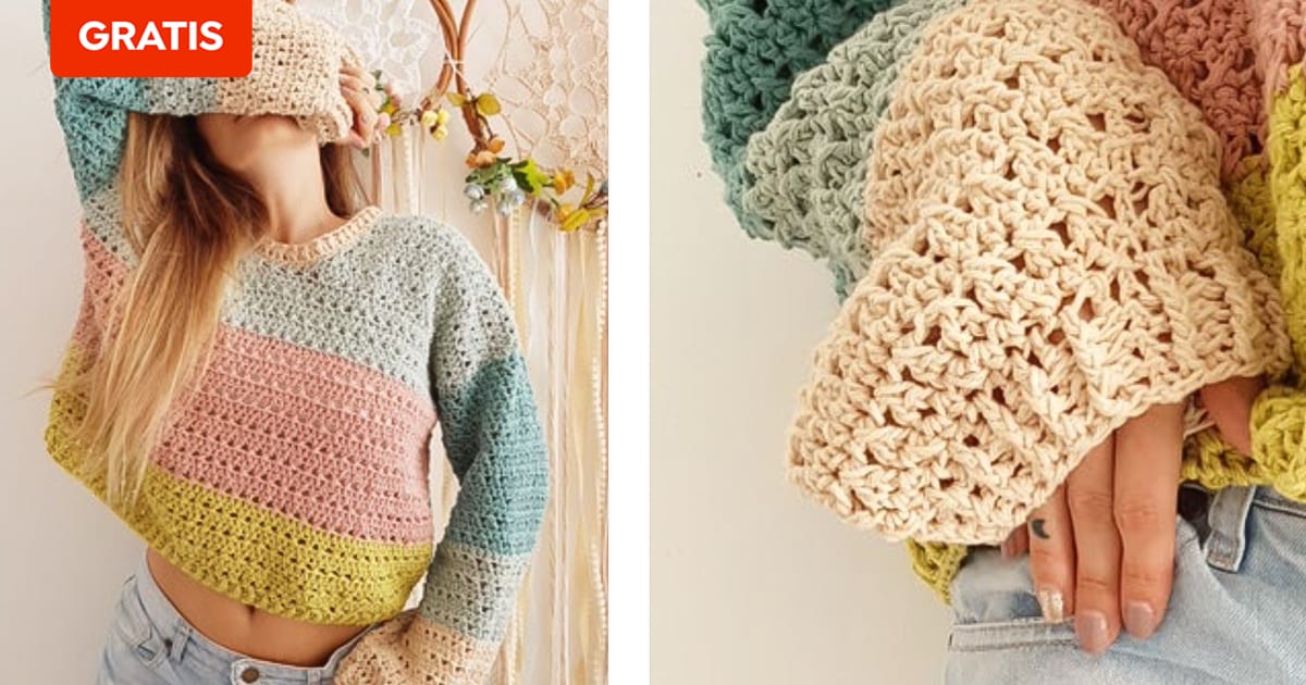 PDF Gratis: Patrón de un suéter crochet estilo vintage Domestika