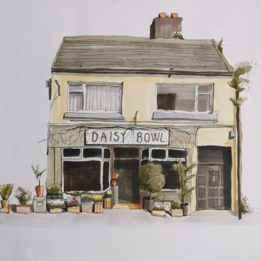 Daisy Bowl Florist, Galway: Expressive Architectural Sketching with Colored Markers by colmhenry