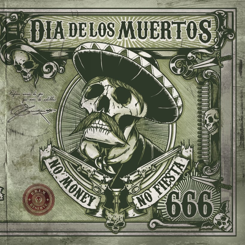 Ilustración de portada | Día de los muertos - No Money, No Fiesta |  Domestika