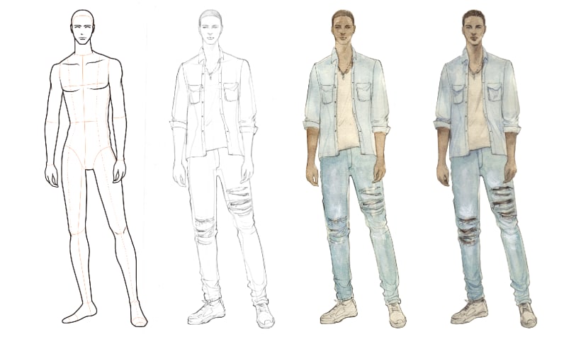 Male Fashion Croquis Templates, Runway Pose, 3 Different Colored Skin  Tones, 9-head Fashion Figure - Etsy