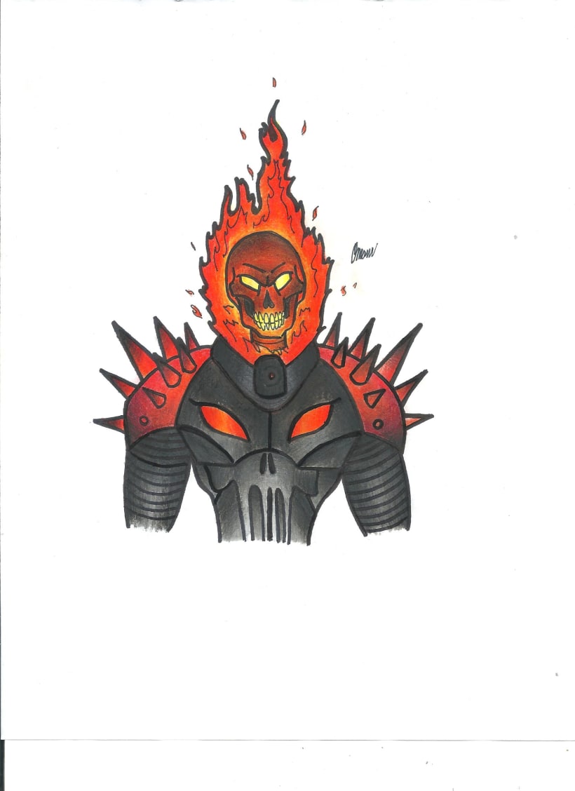 prompthunt: Nikolas Cage as a Ghost Rider by Kentaro Miura, highly  detailed, black and white