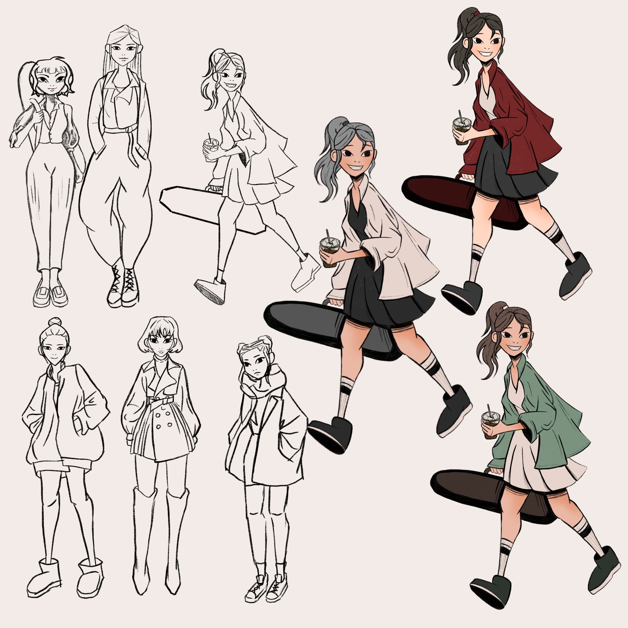 Women standing in different poses sketch Vector Image