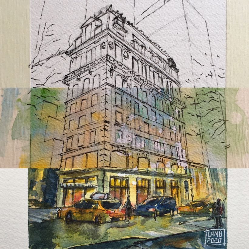 5th Avenue - NYC  -  My project in Architectural Sketching with Watercolor and Ink course 6
