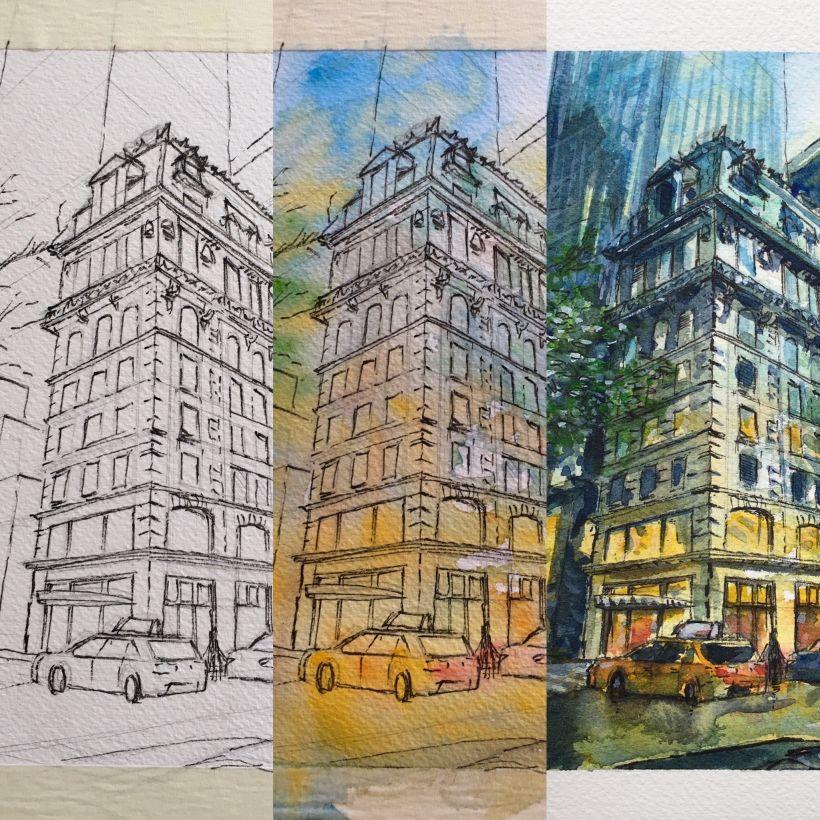5th Avenue - NYC  -  My project in Architectural Sketching with Watercolor and Ink course 7