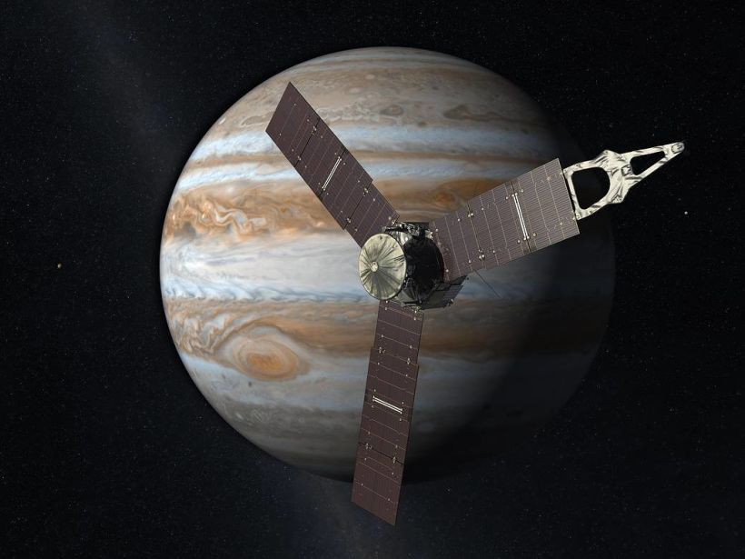 Imagen artística de la vista de Juno orbitando a Júpiter (NASA/JPL, 2011)