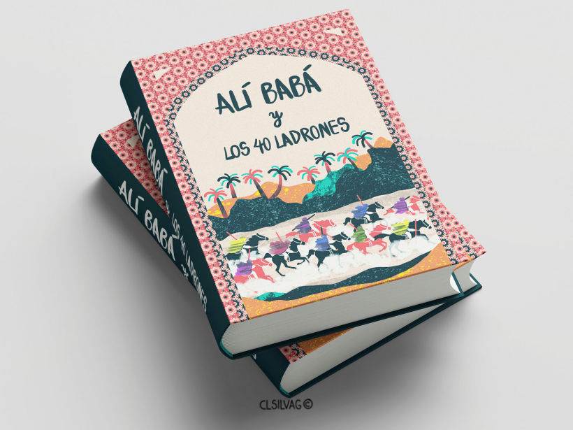 Mockup Re-diseño de portada del cuento infantil Alí Babá y los 40 ladrones.