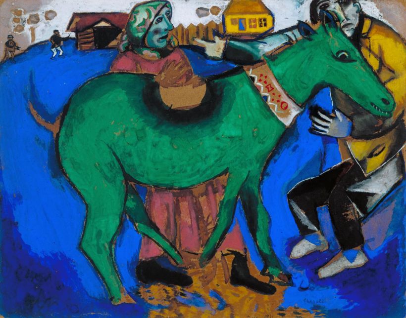 El burro verde (1911). Marc Chagall. Gouache sobre tabla