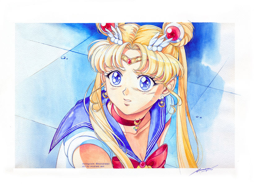 "Sailor Moon Redraw Challenge" - Acuarelas y gouache.