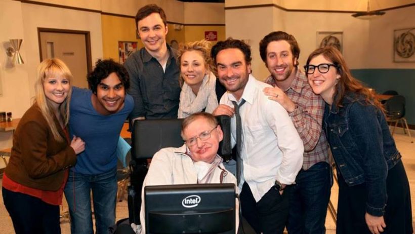 The cast with scientist Stephen Hawking. Credit: Instagram The Big Bang Theory