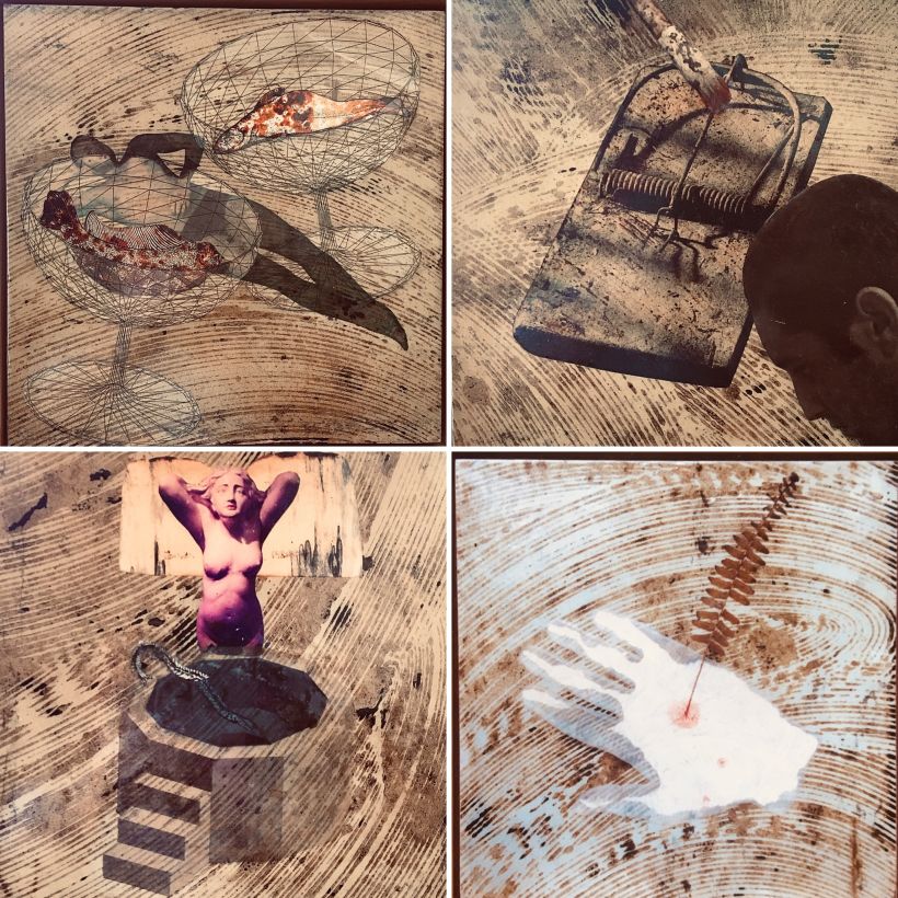 4 piezas del "Políptico para un naufragio existencial " 1997 collage/ linóleo