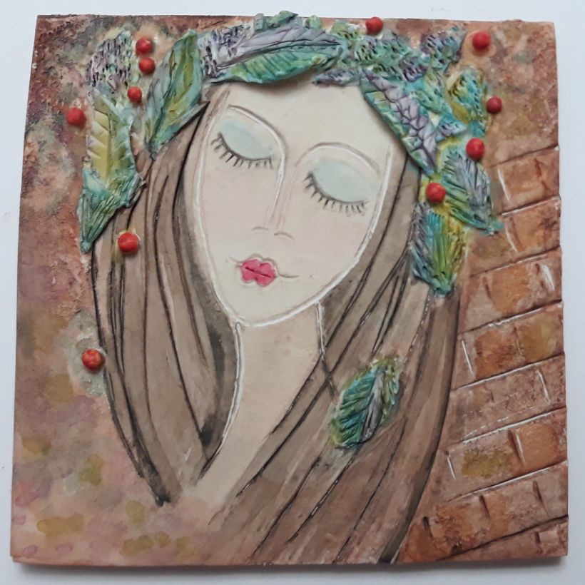 Polymer clay plaque painted with soft pastels 0