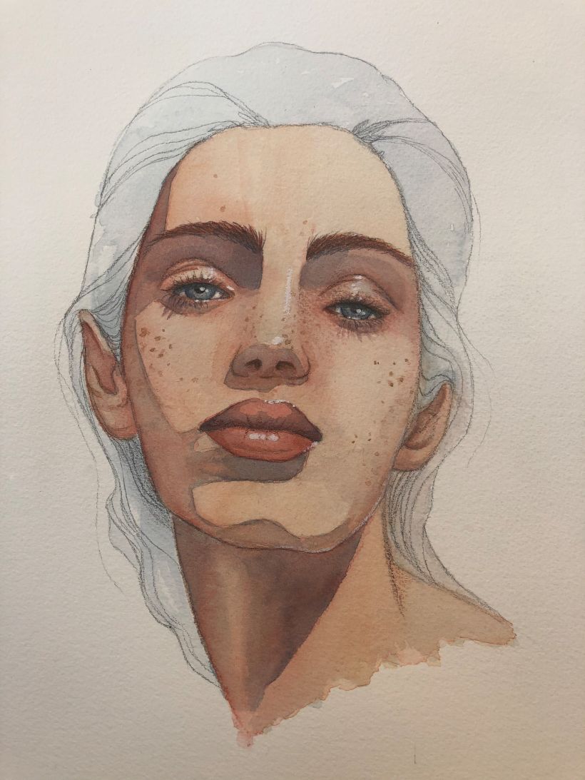 I did two portraits using these watercolor techniques but did not bring this one into photoshop