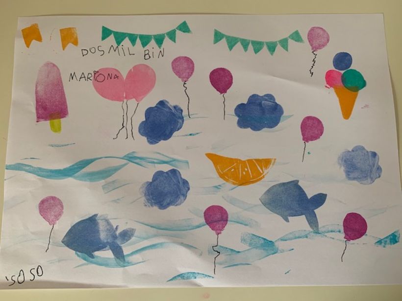 13. Dibujo estampación realizado por mi hija Mariona de 5 años. 