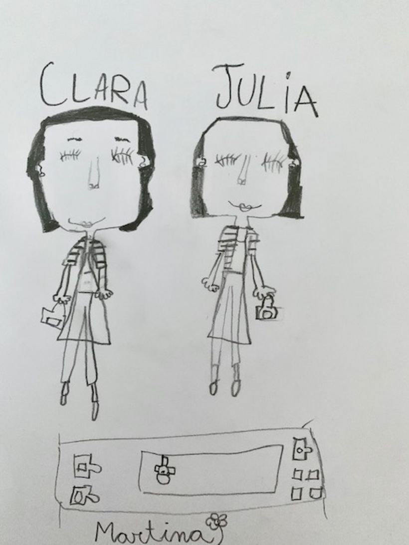 14. Dibujo de Clara y Julia realizado por mi hija Martina de 7 años. 