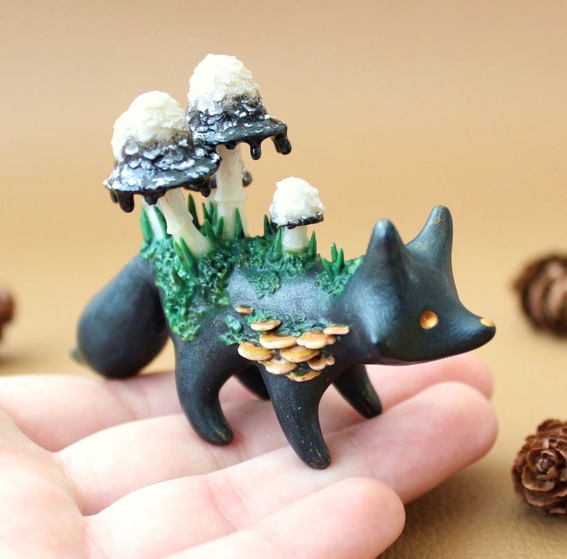 Mushroom Foxes in Polymer Clay 1