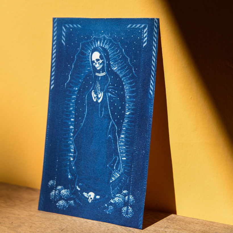 "Santa Muerte", cianotipo sobre papel acuarela 250gr 0