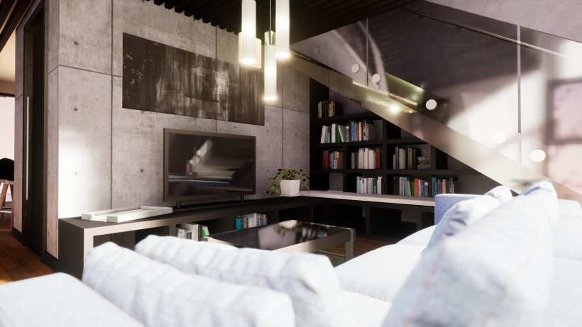 3D interior visualization of architectural project. The 3D model was developed in Revit and imported in