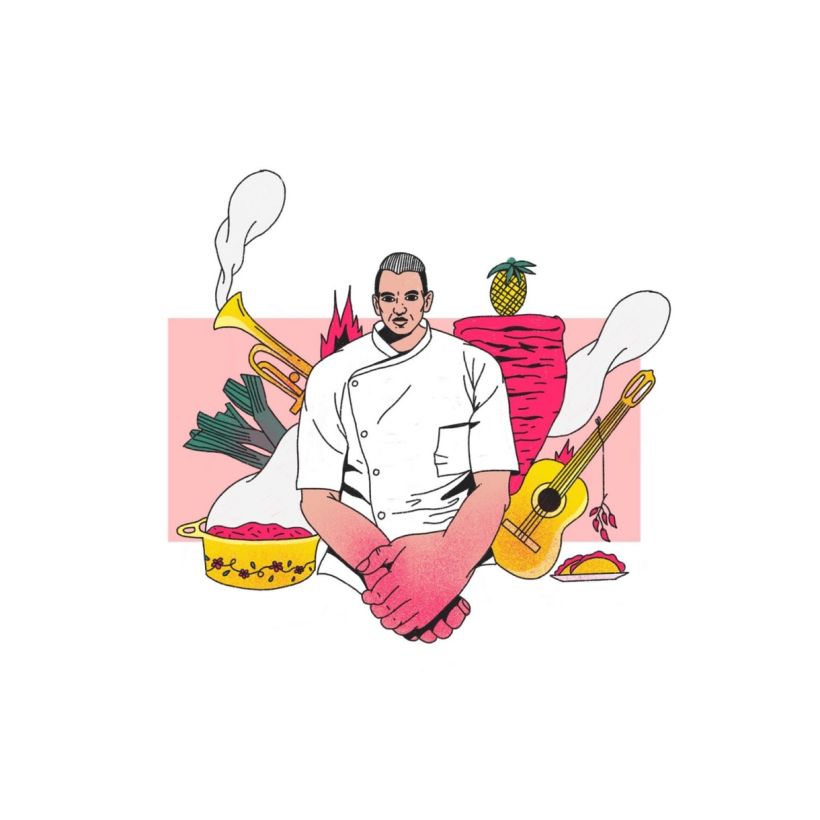 Este retrato del chef Edgar Nuñez apareció en la revista Food & Wine. Ulises Mendicutty