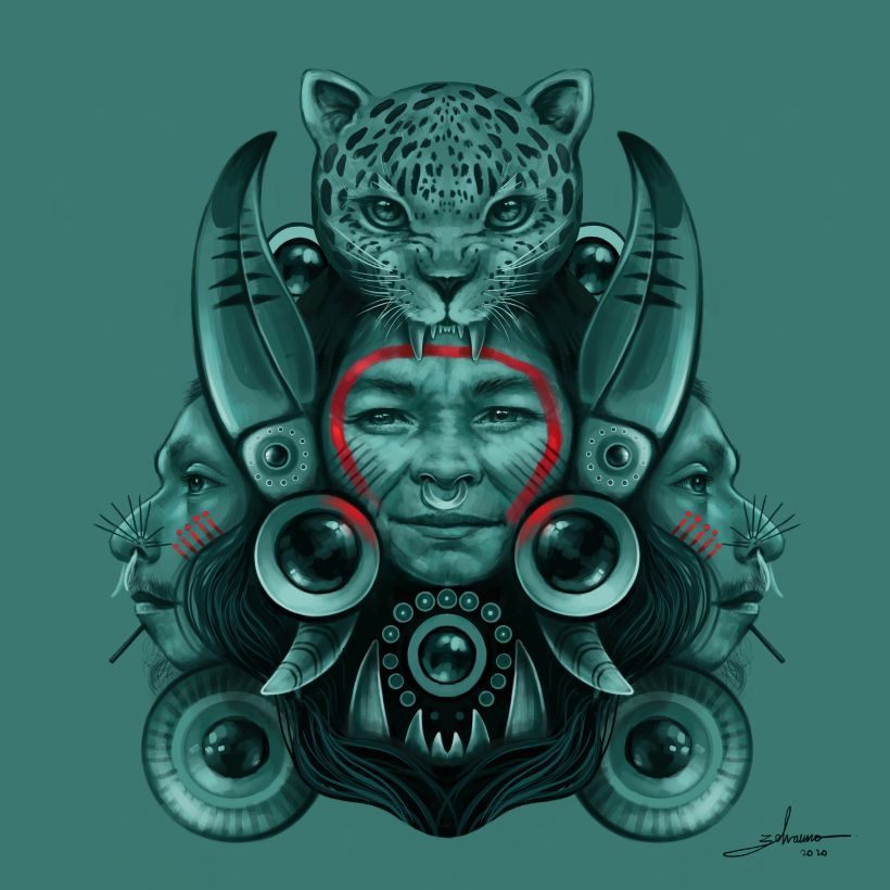 “Yanomami” ilustración digital inspirada en el pueblo originario en extinción Yanomami de  Brasil y Venezuela.