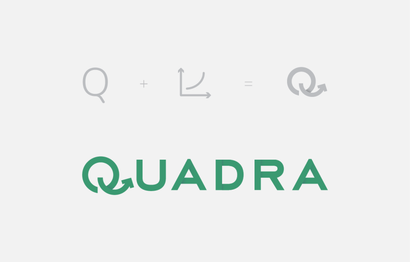 Quadra es una consultora en economía. Su logo tipográfico de trazo uniforme retoma el principio de sus servicios.