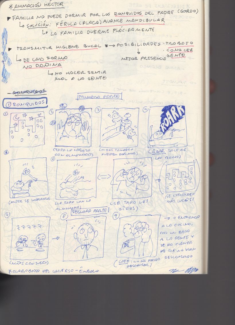 Primeras ideas anotadas sobre la animación en el cuaderno.