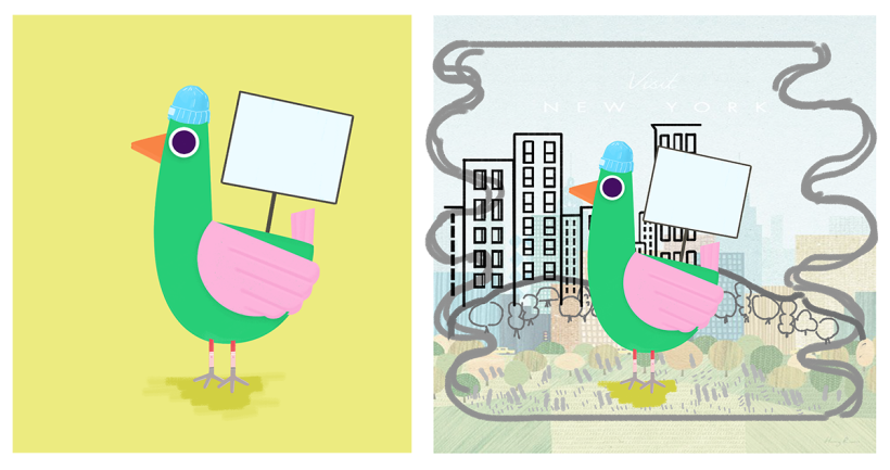 Pigeon idea en ilustrator + Principio de la organización de la ilustración 