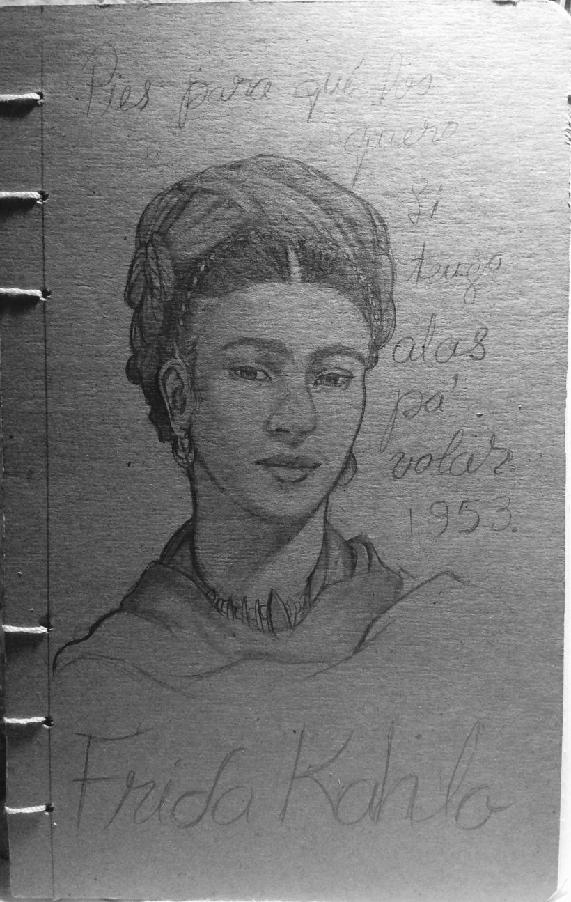 Un viejo dibujo que hice para decorar un poco mi cuaderno de dibujo Frida Kahlo 