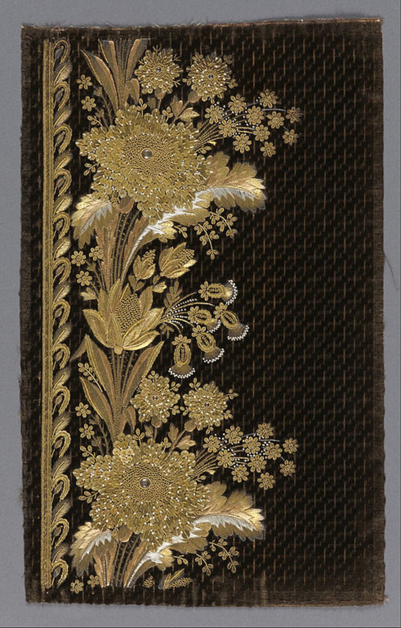 Bordado europeo sobre seda con cuentas e hilo metálicos. Siglo XVIII. Fuente: Google Cultural Institute