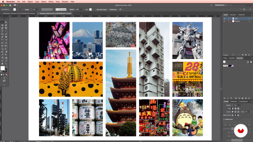Birgit cria un 'mood board' de Tóquio com imagens de referência