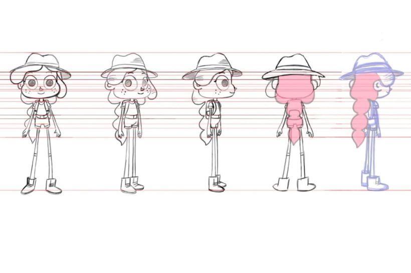 I started  with the turnaround. I first sketched the position and then I did the clean version over the sketches.