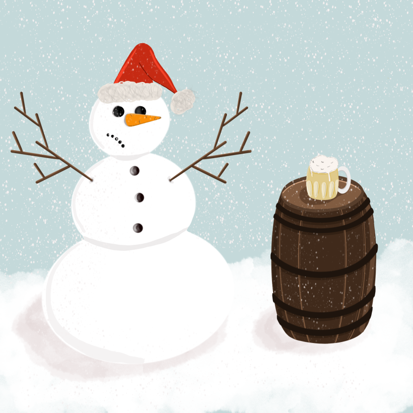 Sad snowman without his beer