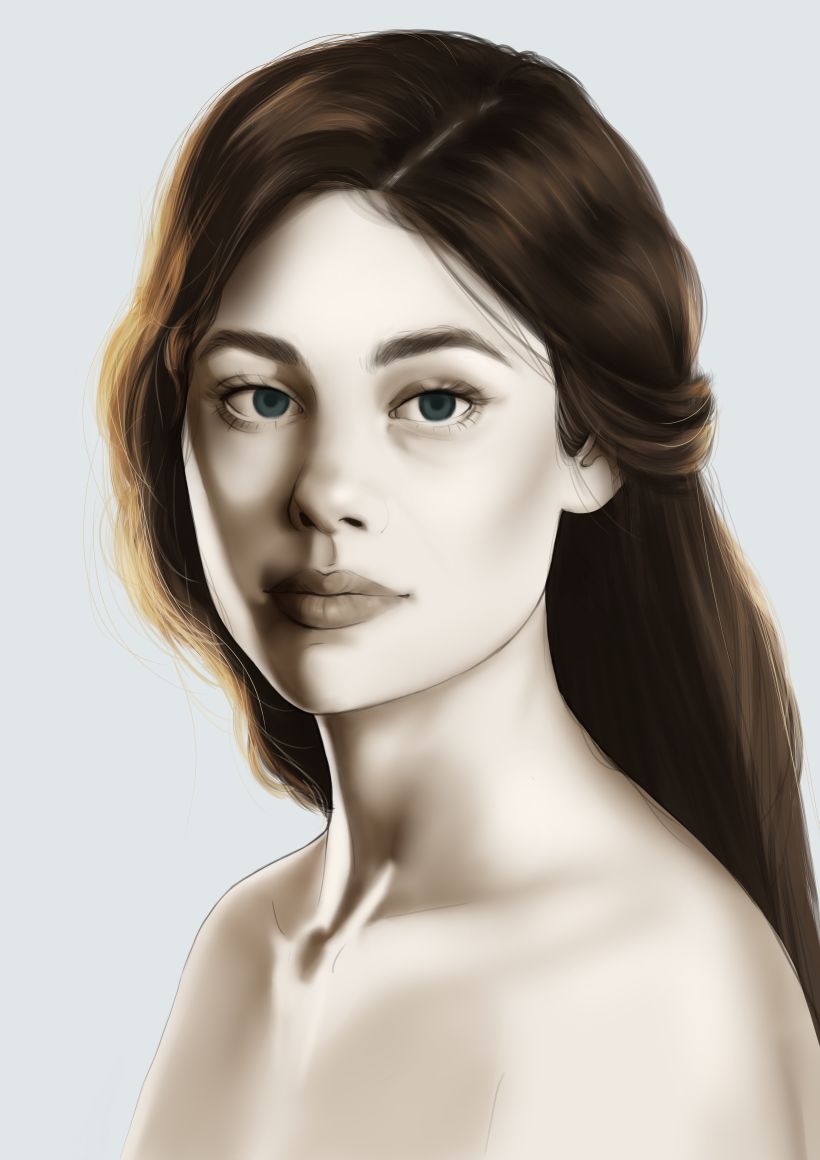 Rendering more details and refining the outline - at this point I realised I did not like this hairstyle