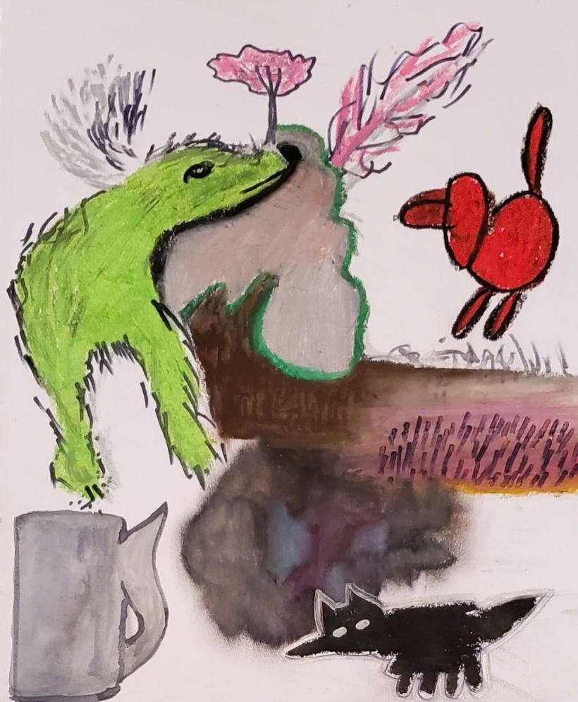 The Green Dog - Oil Pastel, Marker and Aquarelle on paper, 2020