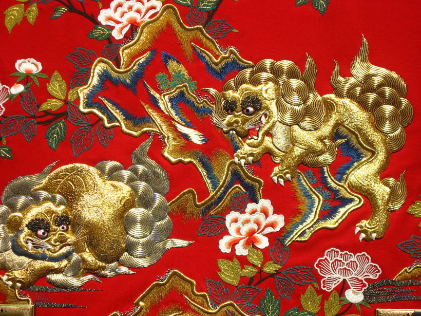 Traditional Japanese embroidery with metallic thread. Photo: Ryan McBride