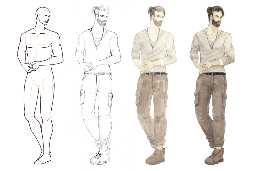 Masculine pose step by step. 