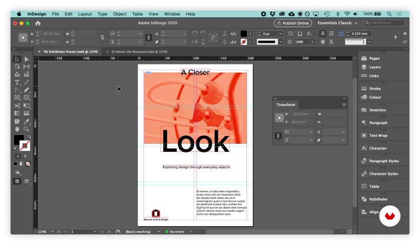 Vista principal de Adobe InDesign