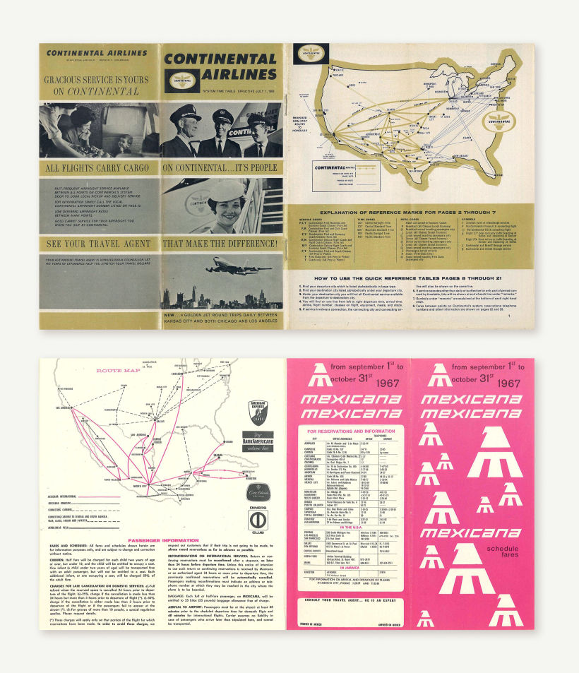 Para situar la acción utílicé como referencia folletos de aerolíneas de la época.