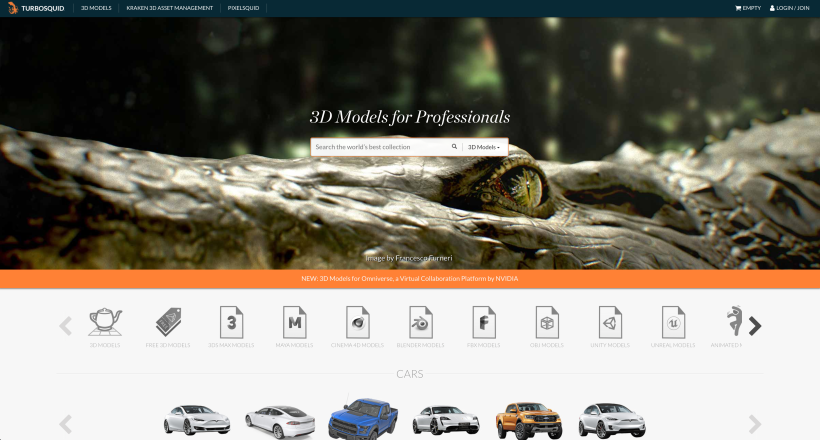 Turbosquid es un sitio web con varios modelos de coches. 