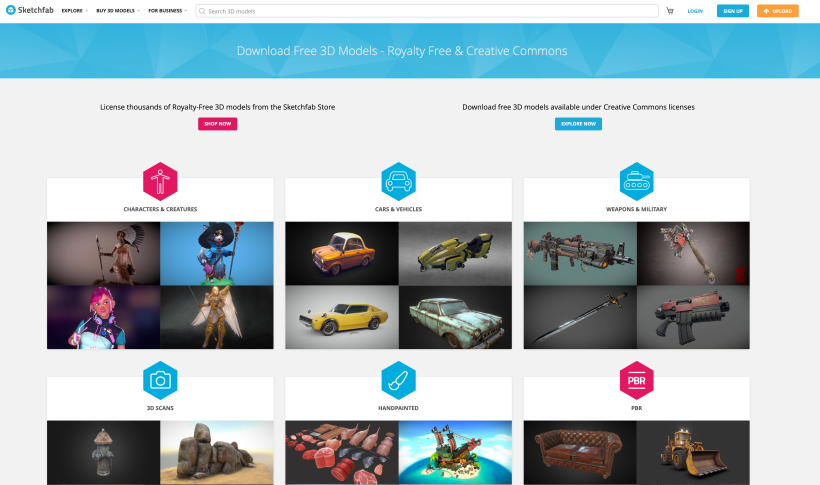 Sketchfa ofrece modelos y packs 3D. 