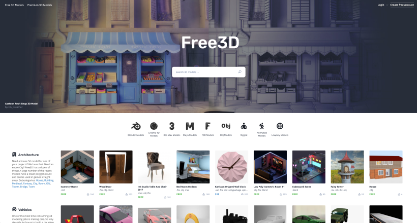 Free 3D es un sitio ideal para aquellos que están comenzando a estudiar el modelado 3D. 